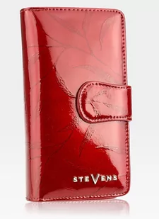 PORTFEL DAMSKI SKÓRZANY DUŻY LAKIEROWANY STEVENS Czerwony w Liście 116 - Czerwone Liście - Portfele - miniaturka - grafika 1