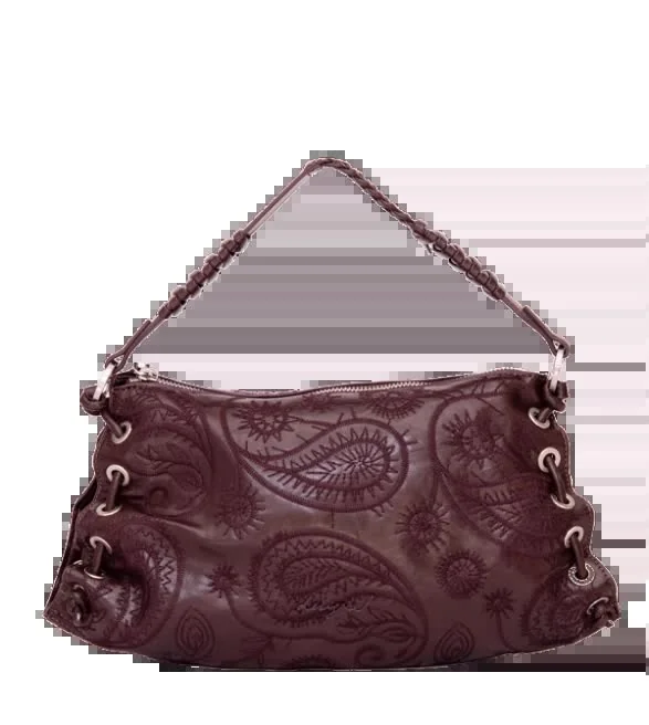 Desigual bordowa torebka damska z wzorem paisley i długim paskiem