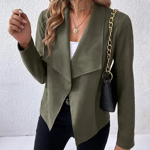 TEMU Blazer dla kobiet w oliwkowym kolorze z złotym łańcuchem na ramię - stylowa kołnierzyk, długi rękaw, kurtka z guzikami na jesień/zimę, od casual - Kurtki damskie - miniaturka - grafika 1