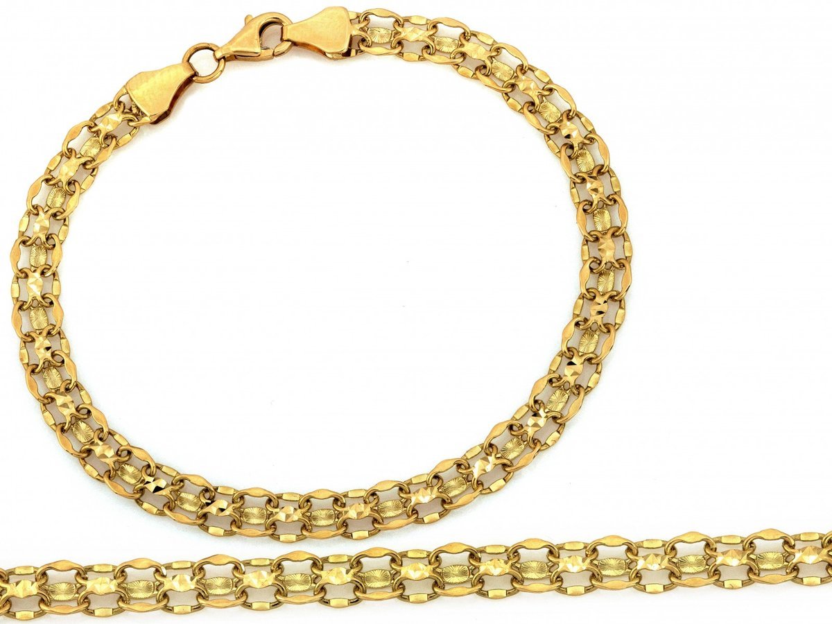 Bransoletka złota 585 podwójna Bismarck 19 4.30g szerokość 5.4mm masywna