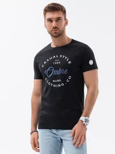 Koszulki męskie - T-shirt męski bawełniany z nadrukiem - czarny V1 S1752 - grafika 1
