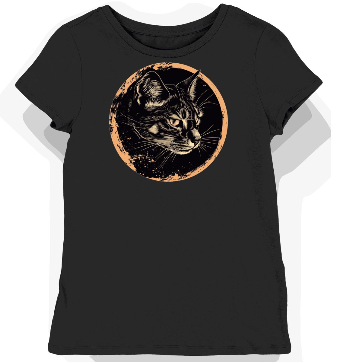 Koszulka damska czarna z motywem eleganckiego kota w kremowej poświacie L