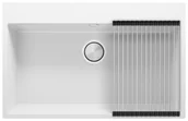 Zlewozmywaki - Zlewozmywak granitowy z dużą komorą XXL jednokomorowy Nablatowy bez ociekacza Biały Ryga 80. Baterie kuchenne i syfon do wyboru. Primagran - miniaturka - grafika 1