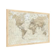 Tablice i flipcharty - Tablica magnetyczna obraz mapa świata beżowe pastelowe kolory 60x40cm w ramie drewnianej naturalnej - miniaturka - grafika 1