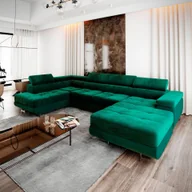 Pościel - Masseno Narożnik CASONE L-S z funkcją spania i pojemnikiem na pościel Kształt U, Rozkładana sofa, Rogówka - Butelkowa zieleń, MONOLITH 37 - miniaturka - grafika 1