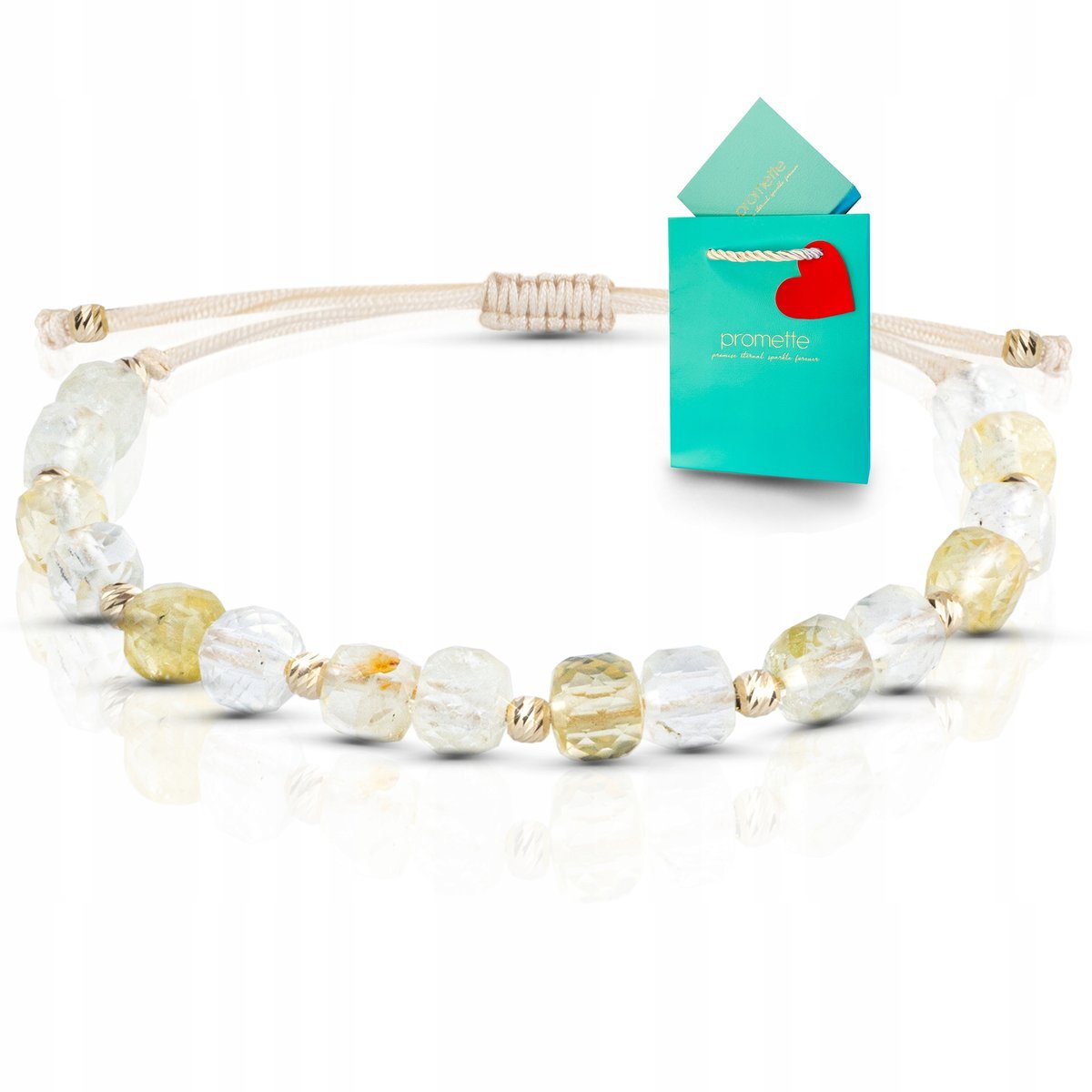 Cytryn bransoletka na sznurku z kamieni z cytrynem srebro pozłacane 925