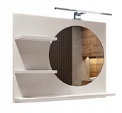 Lustra - Lustro łazienkowe okrągłe białe, z półkami, lewe + LED - miniaturka - grafika 1