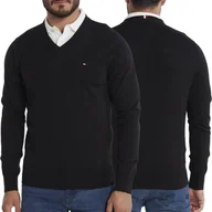 Swetry męskie - Tommy Hilfiger sweter męski regular fit v-neck czarny MW0MW30956-BDS XL - miniaturka - grafika 1