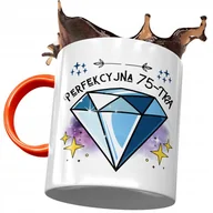 Kubki - Kubek Pomarańczowy na Urodziny 75 75te 75-te z Nadrukiem ze Zdjęciem + Opakowanie na prezent (wzór 04) - miniaturka - grafika 1