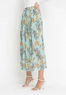 Spódnice - Miętowa Plisowana Spódnica z Gumką w Pasie i Podszewką w Kwiatowy Print Tarnoe - Born2be - miniaturka - grafika 1