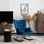 Fotele - Fotel Bujany na Biegunach Uszak Wypoczynkowy ELIS Granatowy Welurowy Nowoczesny - miniaturka - grafika 1