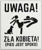 Tablice i flipcharty - Tabliczka Uwaga Zła Kobieta Pies jest Spoko Biała/Ukochane Przygody - miniaturka - grafika 1