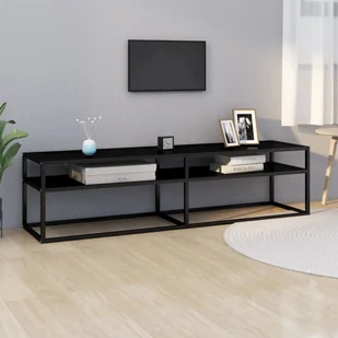 vidaXL Szafka pod TV czarna 160x40x40,5 cm szkło hartowane - szafka pod TV - szafki pod TV - stojak pod TV - stolik pod TV - Szafki RTV - miniaturka - grafika 1
