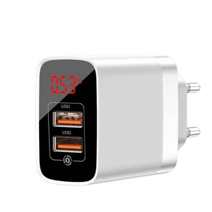 Baseus Mirror Lake szybka ładowarka Quick Charge 3.0 2x USB 18W z wyświetlaczem biały (CCJMHA-A02) - Ładowarki do telefonów - miniaturka - grafika 4