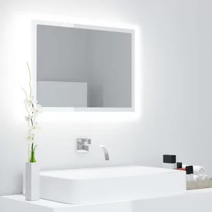 vidaXL Lumarko Lustro łazienkowe z LED, białe na wysoki połysk, 60x8,5x37 cm 804921 - Lustra - miniaturka - grafika 1