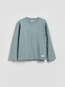 Bluzy dla chłopców - Reserved - Bawełniany longsleeve z nadrukiem - ciemny turkus - miniaturka - grafika 1