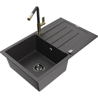 Zlewozmywaki z baterią - Mexen Bruno zlewozmywak granitowy 1-komorowy z ociekaczem i baterią kuchenną Flora, czarny nakrapiany - miniaturka - grafika 1