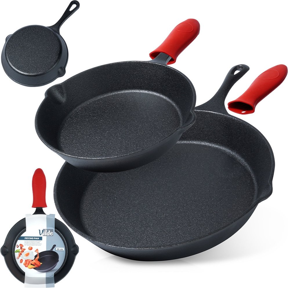 Vilde zestaw patelni żeliwnych Patelnia żeliwna Patelnia grillowa z silikonową ochroną uchwytu CAST LINE 20 cm / 30 cm 2 szt.