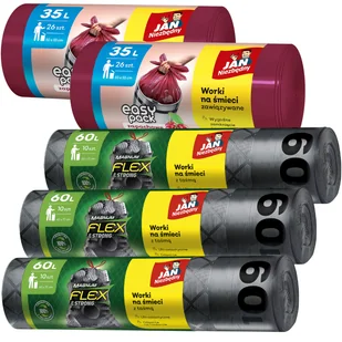 Worki na śmieci Jan Niezbędny 3x Magnum Flex 60L + 2x Easy Pack wiśniowe 82 szt. - Worki na śmieci - miniaturka - grafika 1