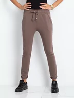 Dresy damskie - Spodnie dresowe brązowy casual sportowy nogawka prosta troczki wiązanie - miniaturka - grafika 1