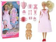 Lalki dla dziewczynek - Lalka Anlily Mama Różowa Sukienka Brzuszek Ciążowy Niemowlę - miniaturka - grafika 1