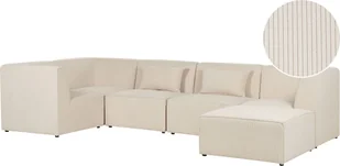 BELIANI Sofa narożnik 5-osobowy prawostronny beżowa sztruksowa z otomaną 5-osobowa nowoczesna kanapa modułowa z poduszką - Narożniki - miniaturka - grafika 1