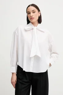Tommy Hilfiger koszula bawełniana damska kolor biały relaxed z wiązanym dekoltem WW0WW44722 - Koszule damskie - miniaturka - grafika 1