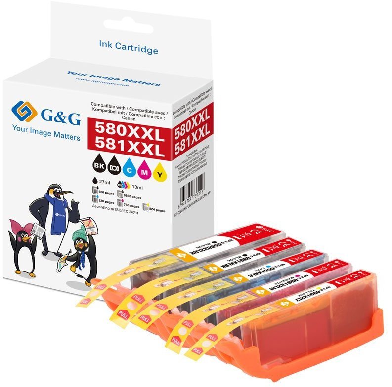 Tusz G&G Zestaw 5 tuszy Canon PGI-580/ CLI-581 BK/C/M/Y+FotoBK
