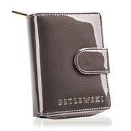 Portfele - Elegancki szary portfel damski ze skóry lakierowany - miniaturka - grafika 1