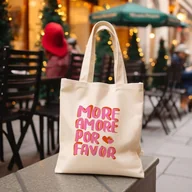 Torebki damskie - TEMU 1 szt. Torba damska, Rozmiar 13,7*15,7 cala, Jednostronny nadruk "MORE AMORE" i , Stylowa i przestronna, Idealna na codzienne zakupy, - miniaturka - grafika 1