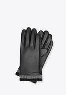 Rękawiczki - Ocieplane męskie rękawiczki ze skóry naturalnej owczej czarne - miniaturka - grafika 1