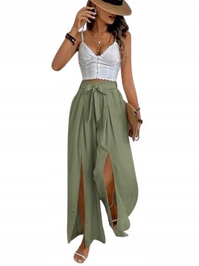SHEIN ZIELONE SPODNIE PALAZZO Z ROZSZERZANYMI NOGAWKAMI 40/42 1HB