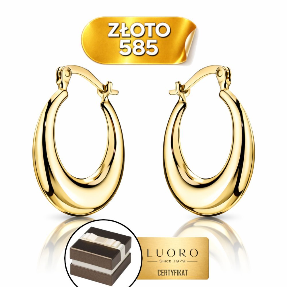 KOLCZYKI ZŁOTE 585 14K KOŁA ZAOKRĄGLONA SZYNA ANGIELSKIE ZAPIĘCIE 19 MM
