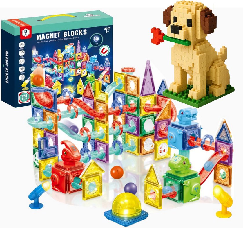 KLOCKI MAGNETYCZNE KONSTRUKCYJNE 3D 178 el TOR KULKOWY ŚWIECĄCY 129A-1 + GR