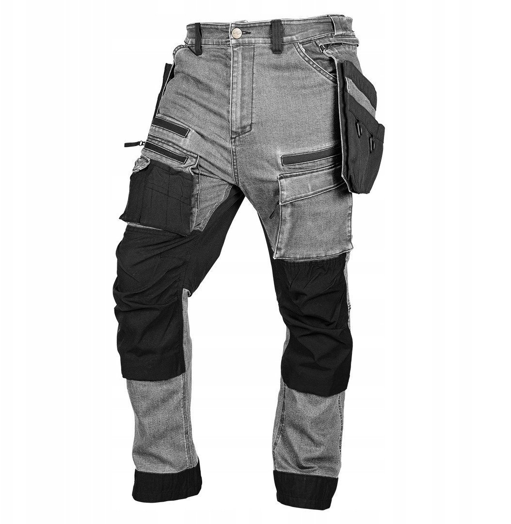 Neo Spodnie robocze DENIM, wzmocnienia Cordura, odpinane kieszenie kaburowe, szare, rozmiar XXXL