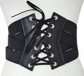 Paski - Czarny Gorset Pasek szeroki pas gumowy sznurowany - miniaturka - grafika 1