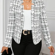 Kurtki damskie - TEMU Kobieca Lekka Kurtka w Kratę z Długim Rękawem - Stylowa Otwarta Odzież Wierzchnia na Wiosnę i Jesień, Czarno-Biała Wzór , Swobodny Kołnierzyk, - miniaturka - grafika 1