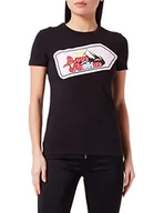 Koszulki i topy damskie - Love Moschino Damska koszulka Slim Fit z krótkim rękawem z nadrukiem wodnym i brokatem, czarny, 40 - miniaturka - grafika 1