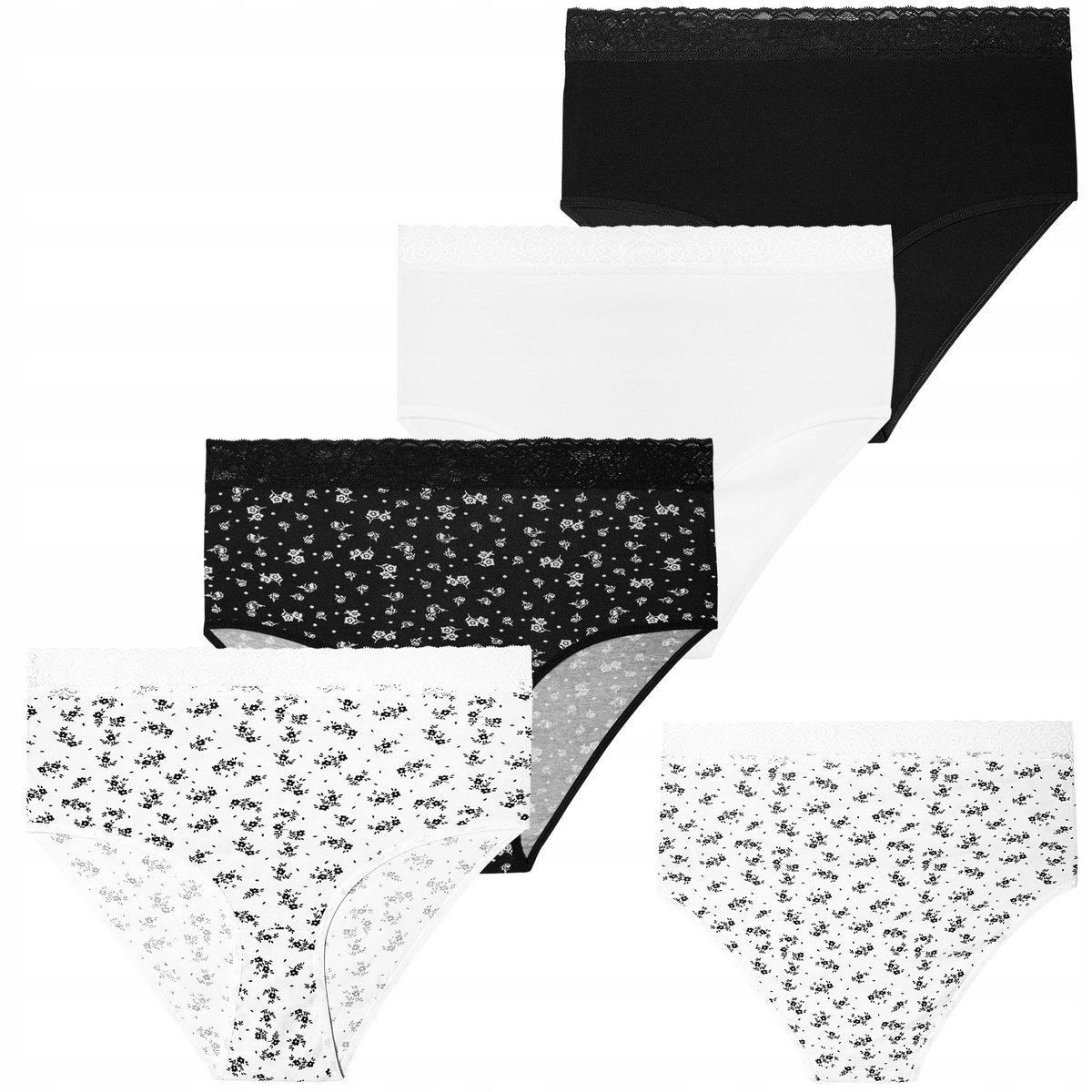 4X MAJTKI DAMSKIE MAXI BIKINI BAWEŁNIANE Z ELASTYCZNĄ KORONKĄ MORAJ L