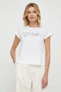 Koszulki sportowe damskie - Pepe Jeans t-shirt bawełniany HANNON damski kolor biały - grafika 1