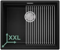 Zlewozmywaki - Zlewozmywak podwieszany  podblatowy granitowy jednokomorowy z dużą komorą XXL Praga 60 Level + zwijany ociekacz - miniaturka - grafika 1
