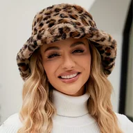 Inne - TEMU 1 szt. SOKUCI Damski Kapelusz typu Bucket w Lamparcie Wzory, 100% Poliester, Regulowany, Lekki, Elastyczny, Możliwość Prania Ręcznego, - miniaturka - grafika 1