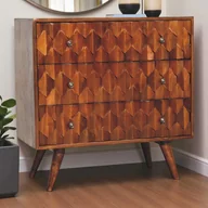 Meble modułowe i akcesoria - Artisan Furniture Drewniana Rzeźbiona Komoda Ananasowa w Odcieniu Kasztanowym, 3 Szuflady, Ciemnobrązowa - miniaturka - grafika 1