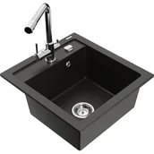 Zlewozmywaki z baterią - Mexen Vito zlewozmywak granitowy 1-komorowy z baterią kuchenną Duero, czarny/złoty metalik - miniaturka - grafika 1