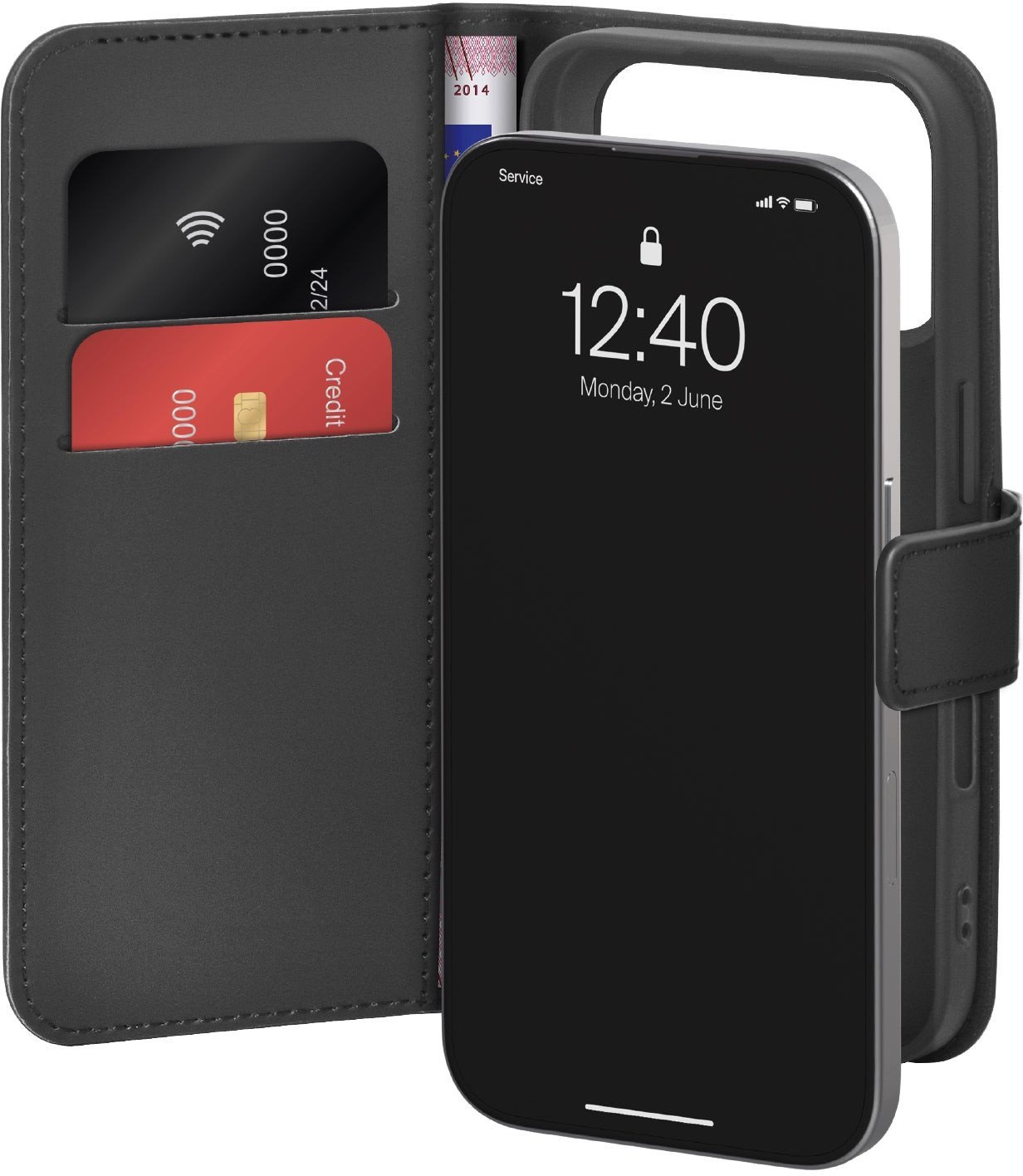 Etui Puro Wallet Stand na iPhone 17 Pro Max z ekoskóry, z klapką, portfelem i funkcją podstawki - czarne