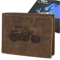 Portfele - Portfel skórzany męski brązowy nubuk poziomy skóra motor RFiD Beltimore R94 brązowy, beżowy - miniaturka - grafika 1