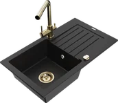 Zlewozmywaki z baterią - Mexen Pablo zlewozmywak granitowy 1-komorowy z ociekaczem i baterią kuchenną Duero, czarny - 6510-77-671600-50 - miniaturka - grafika 1