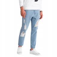Spodnie męskie - Męskie spodnie jeansowe TAPERED FIT jasnoniebieskie V1 OM-PADP-0175 L - miniaturka - grafika 1