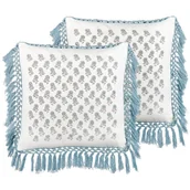 Poduszki dekoracyjne - 2 bawełniane poduszki dekoracyjne w kwiaty z frędzlami 45 x 45 cm biało-niebieskie PALLIDA - miniaturka - grafika 1