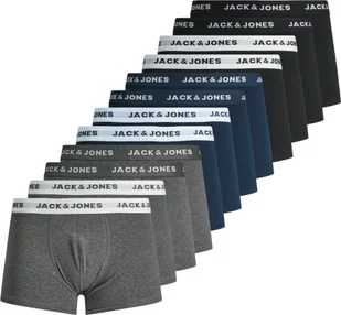 JACK&JONES bokserki męskie, 12-pak - JACSOLID TRUNKS, bawełna stretch, logo w pasie czarny/niebieski/szary XL - Majtki męskie - miniaturka - grafika 1